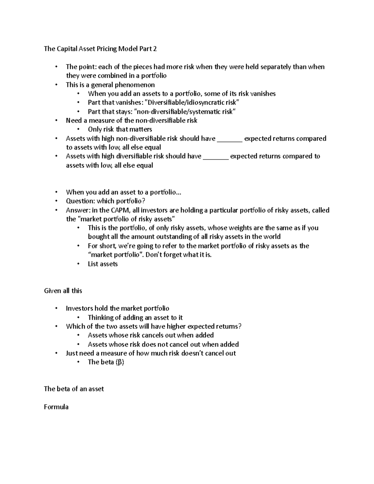 The Capital Asset Pricing Model Part 2 Question Which Portfolio
