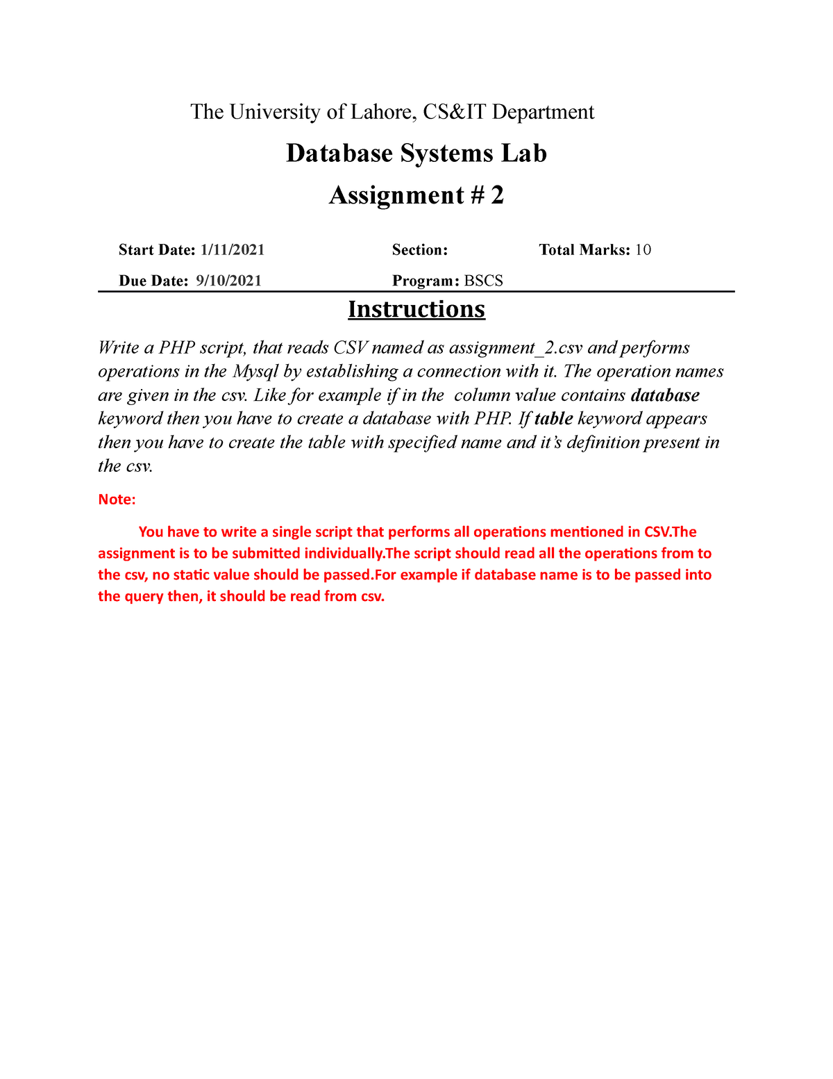 university of lahore assignment title page