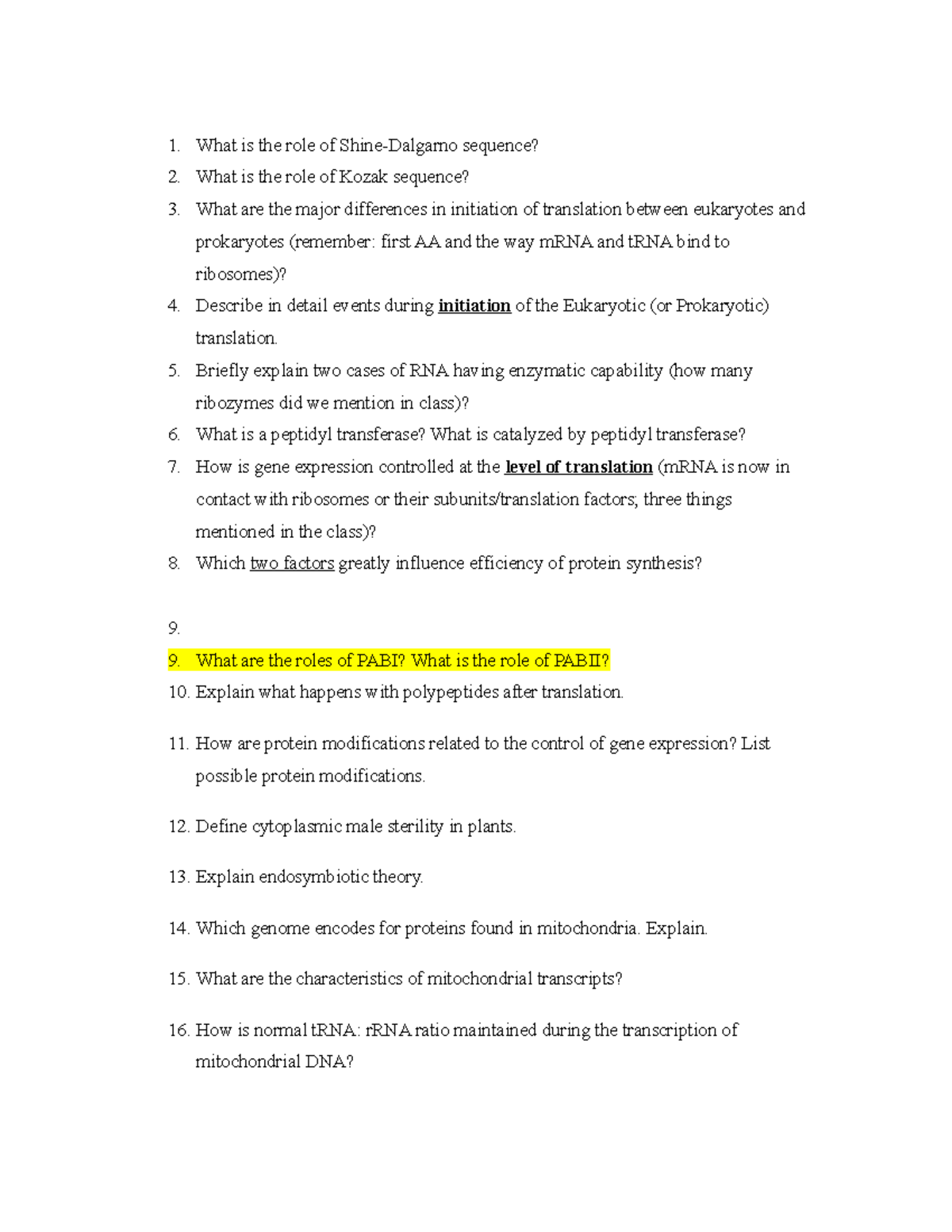 Biol 308 Molecular Biology Study Questions 10 - What Is The Role Of 