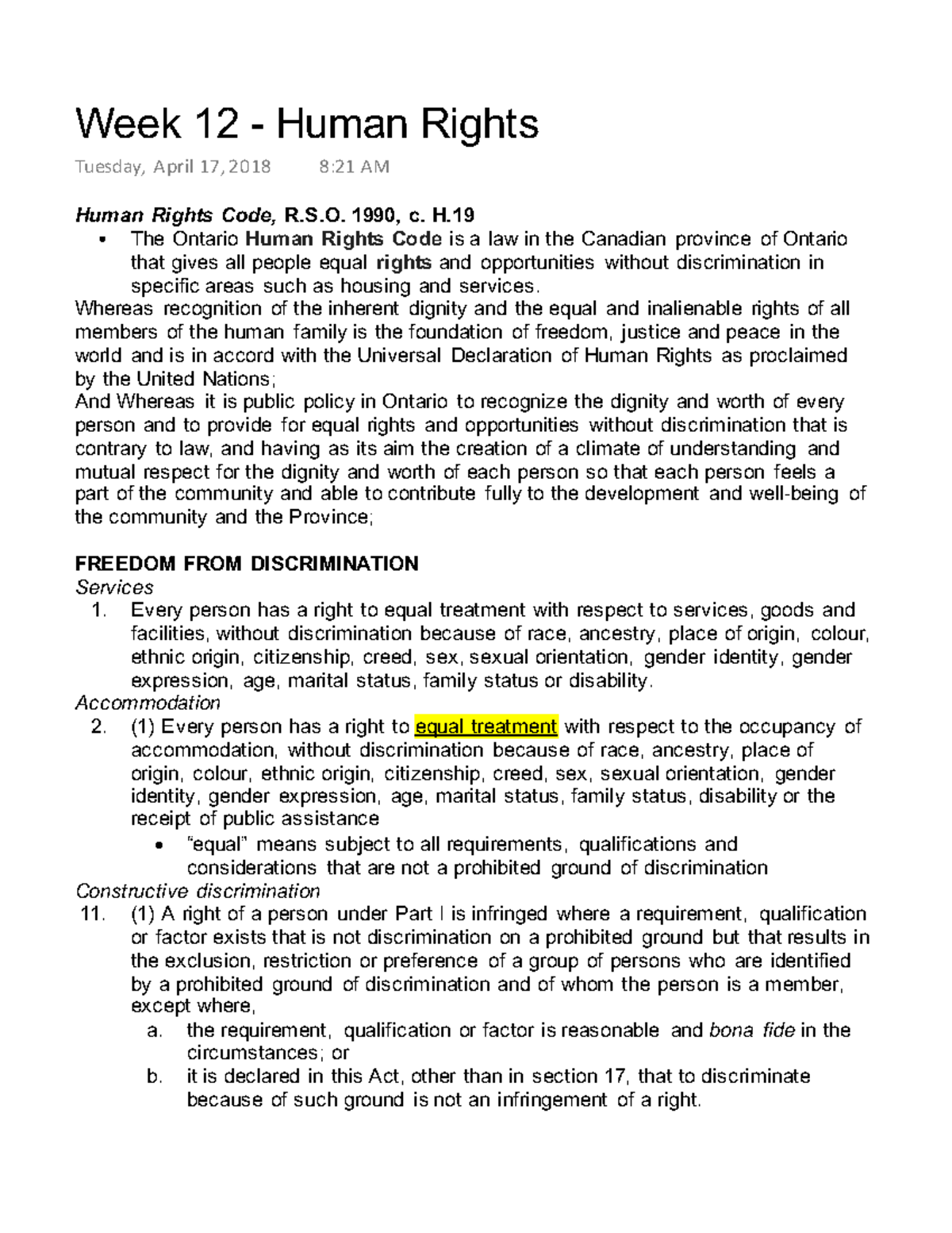 Week 12 - Human Rights - Lecture notes 12 - Week 12 - Human Rights ...