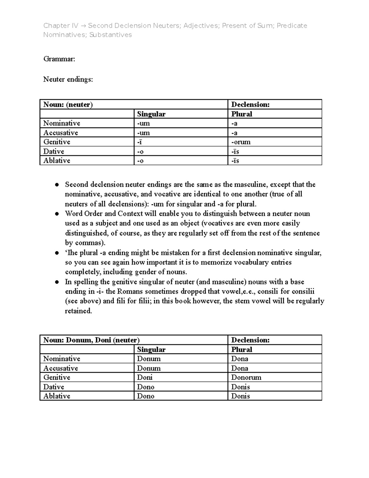 Chapter IV Wheelock's Chapter Note Nominatives; Substantives