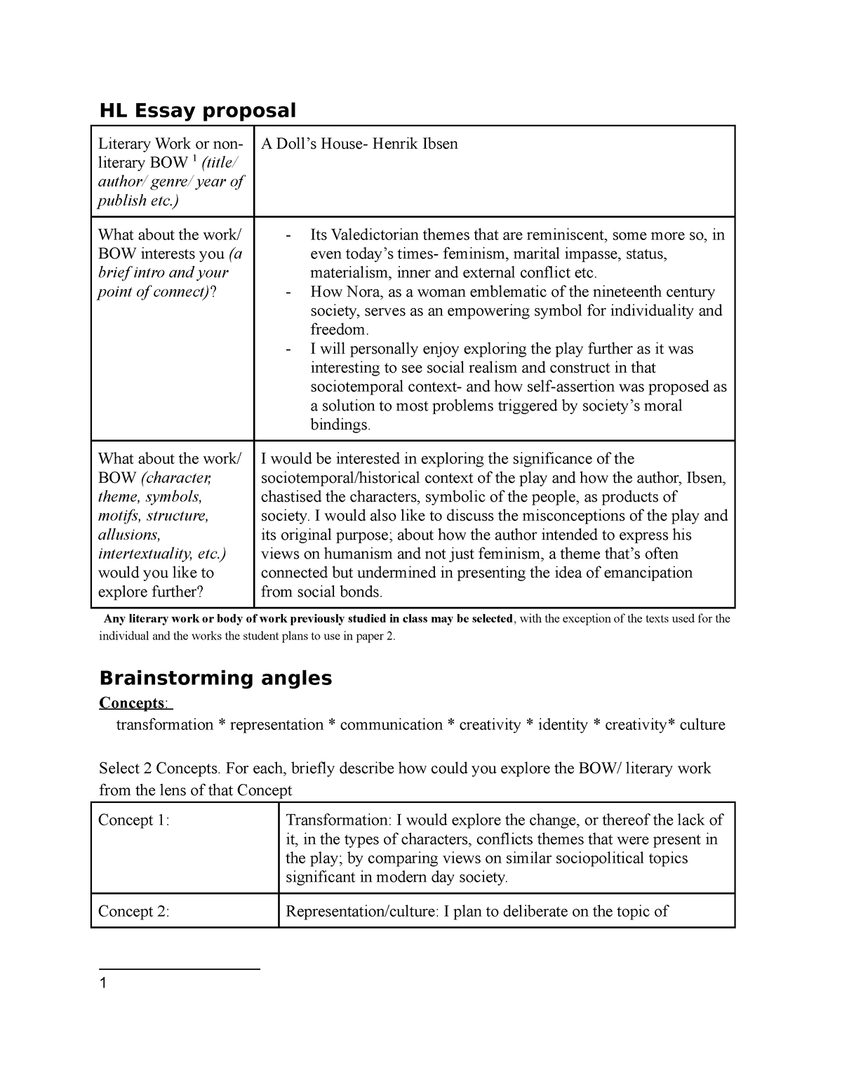 hl essay proposal