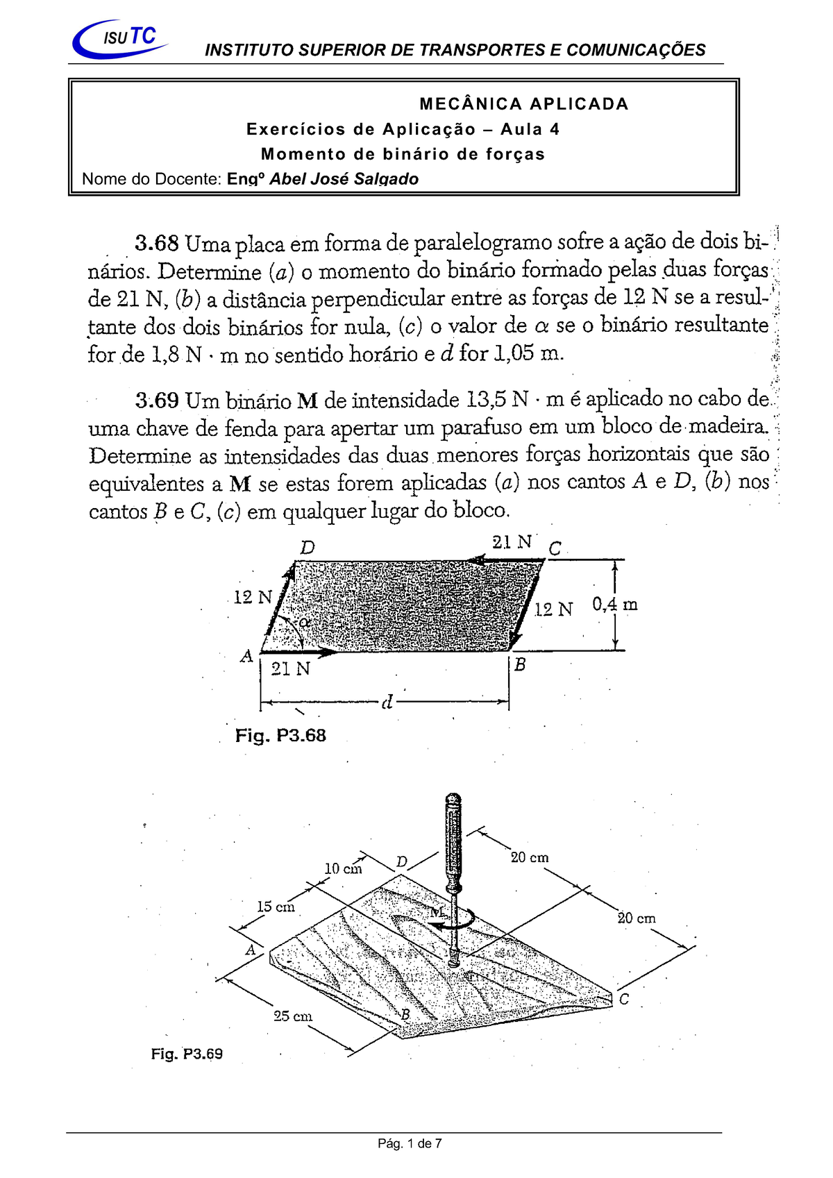 Exerc Ã Cios De Aplica Ã§Ã£o - Momento De Bin Ã¡rio De For Ã§as ...