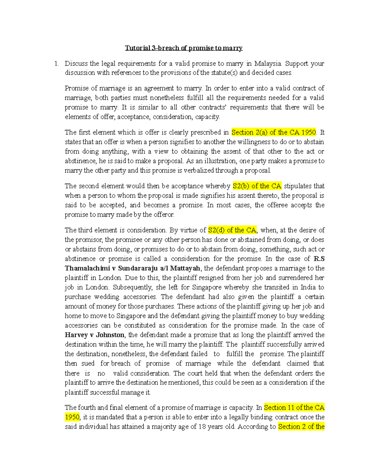 Tutorial 3 - promise to marry - Tutorial 3-breach of promise to marry ...