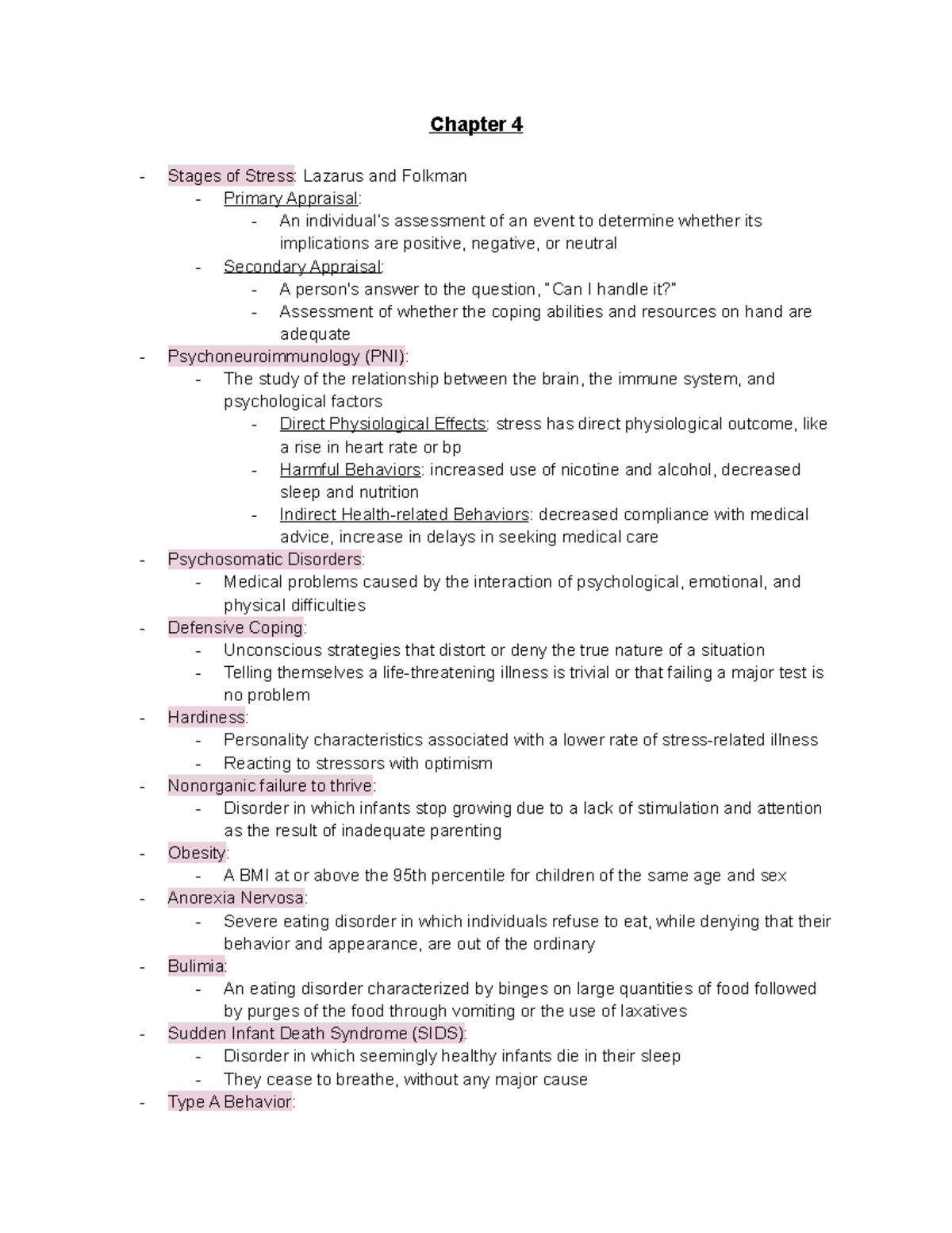 Psych 160 Ch - online asynchronous - Chapter 4 Stages of Stress ...
