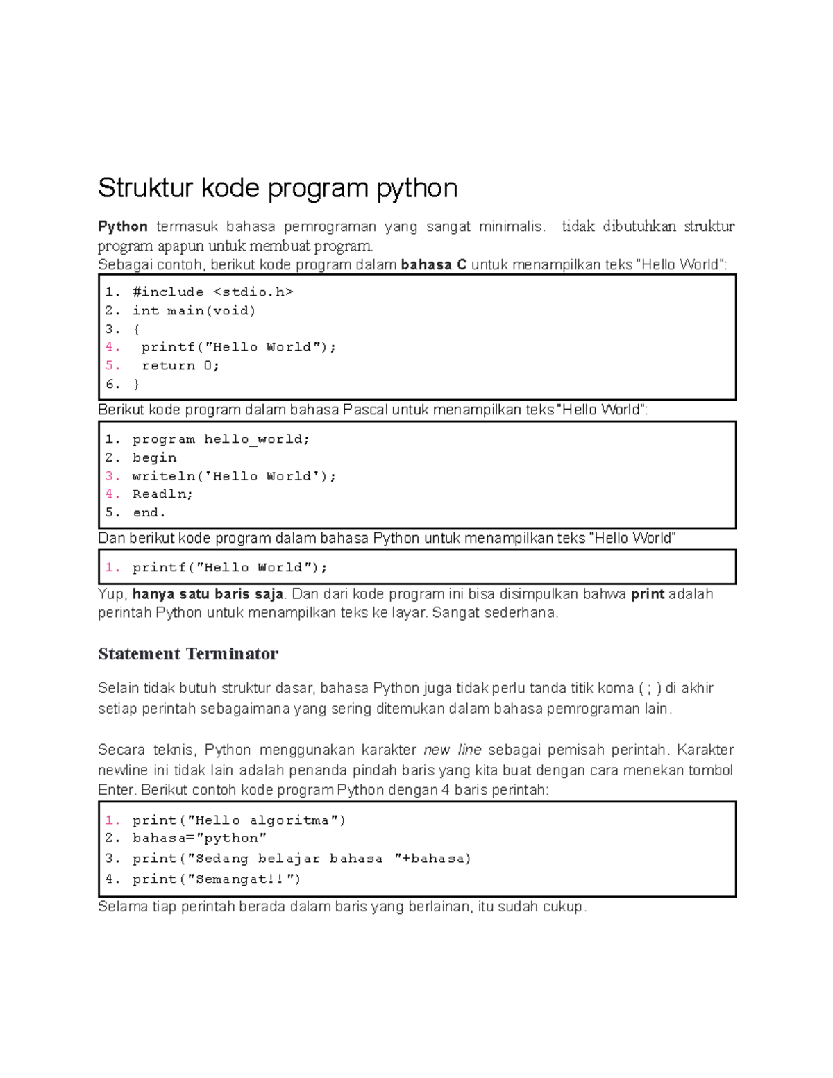 Struktur kode phyton - This is the lecturer's notes about structure ...