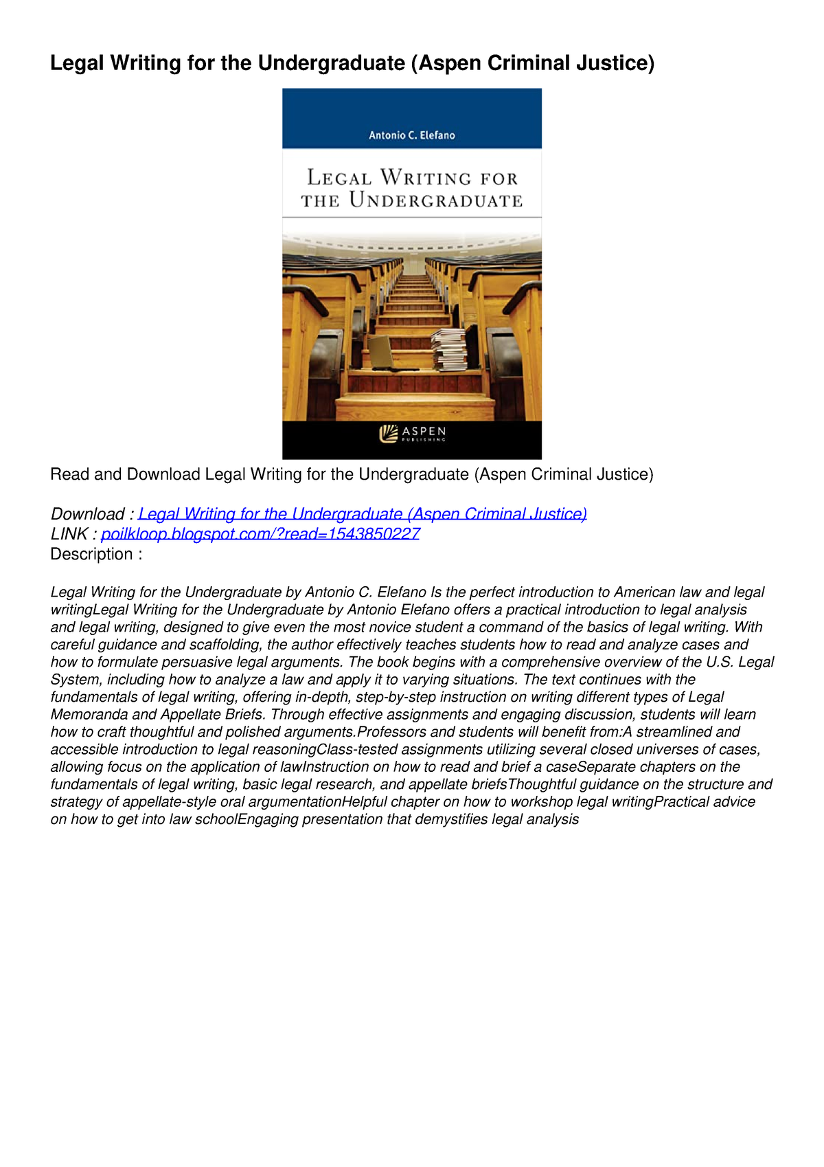 PDF Legal Writing For The Undergraduate Aspen Criminal Justice Ebooks   Thumb 1200 1698 