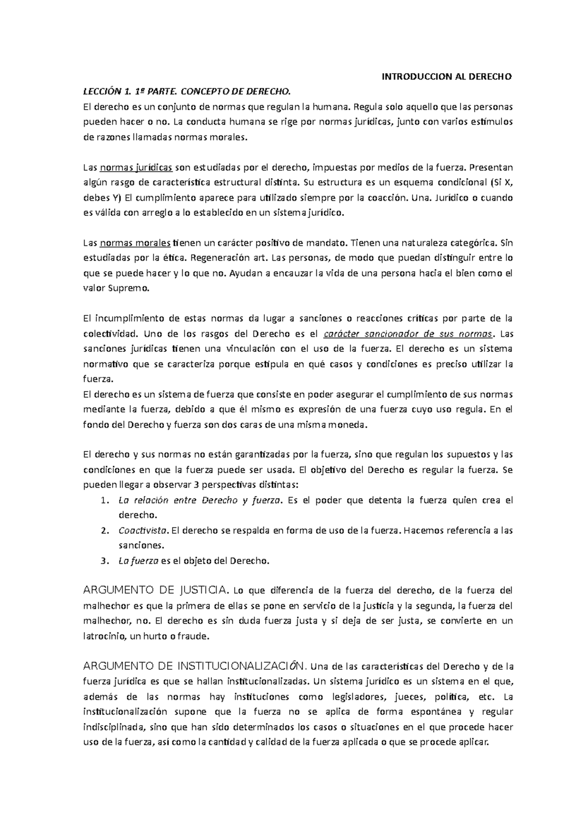 Introduccion AL Derecho Leccion 1 Entera - INTRODUCCION AL DERECHO ...