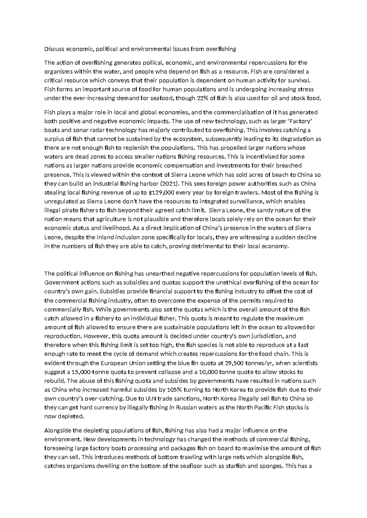 Discuss Overfishing geo - Discuss economic, political and environmental ...