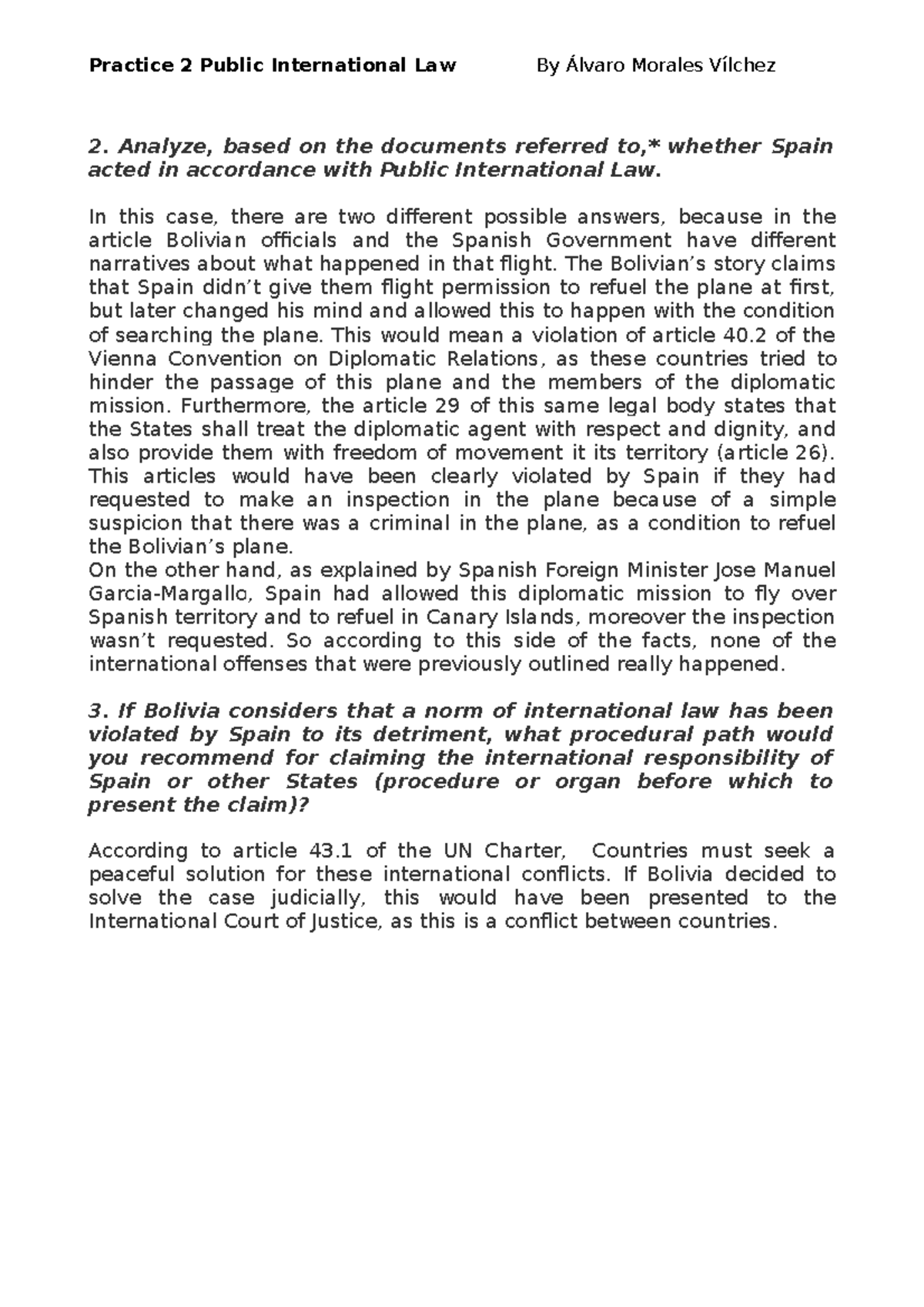 Practice 2 Public International Law - Analyze, based on the documents ...
