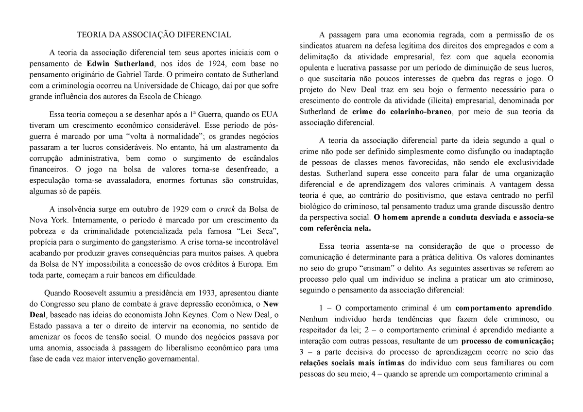 O que diz a TEORIA DA ASSOCIAÇÃO DIFERENCIAL? Possui sinônimos? 