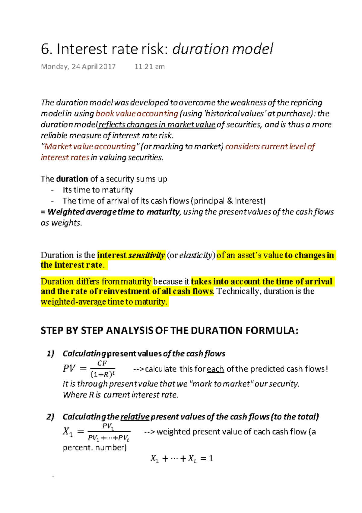 Interest Rate Risk: Duration Model - Studocu
