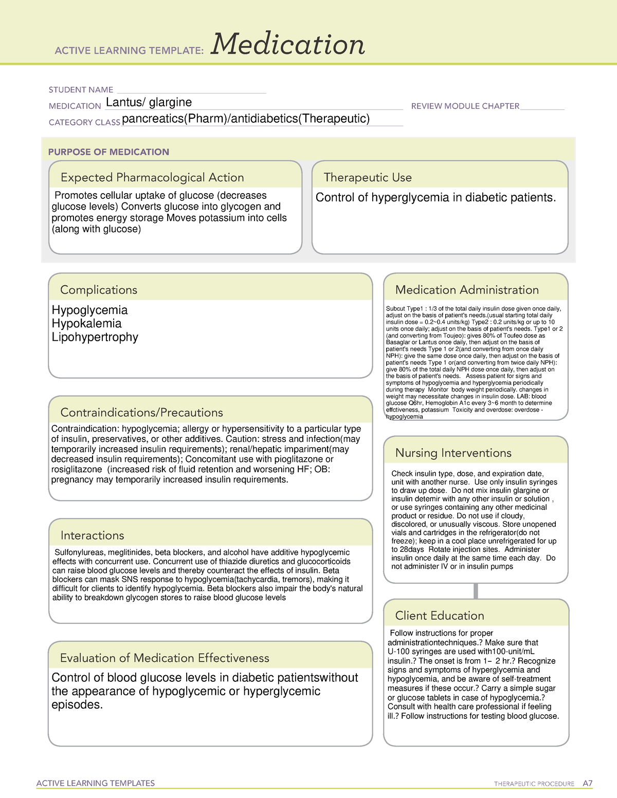 Active Learning Template medication (9)lantus ACTIVE LEARNING