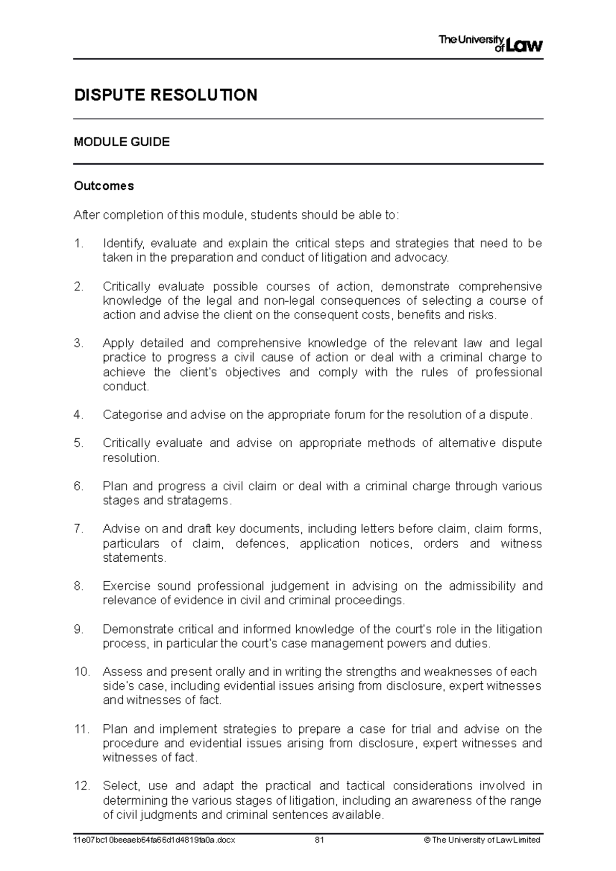 2021 dis ce01 module guide - DISPUTE RESOLUTION MODULE GUIDE Outcomes ...