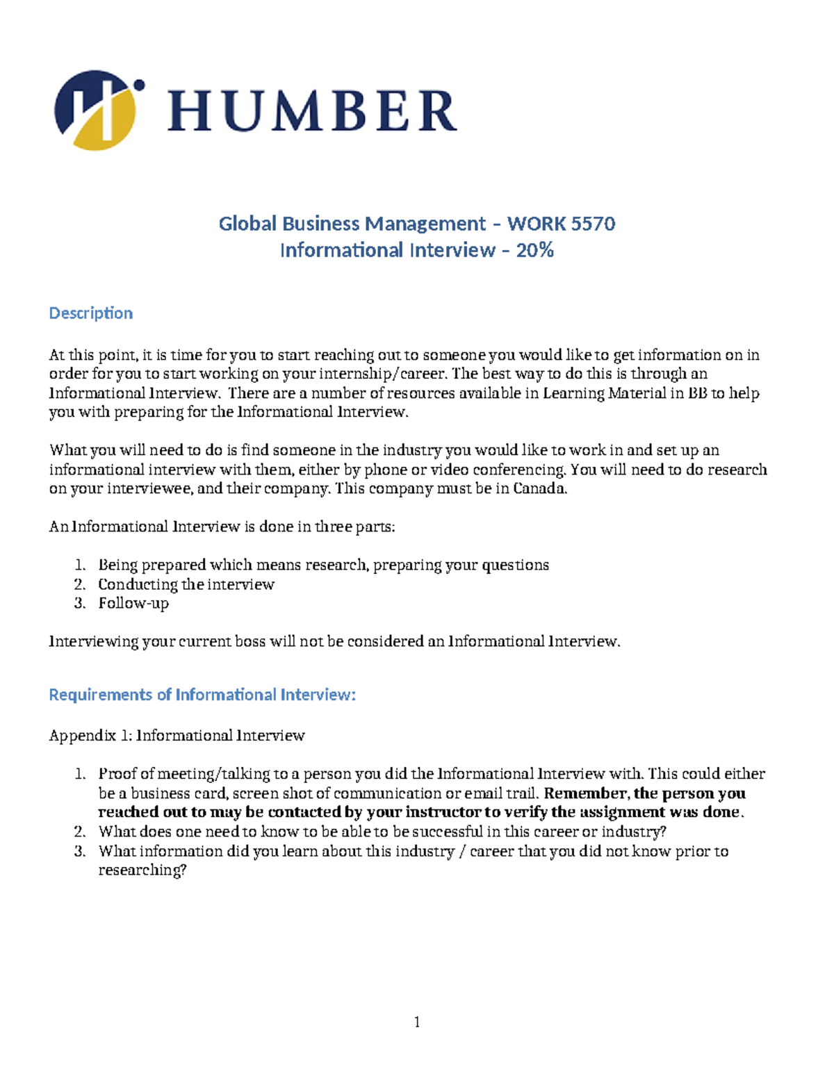 WORK 5570 GBM Informational Interview Assignment Fall 22 - Global ...