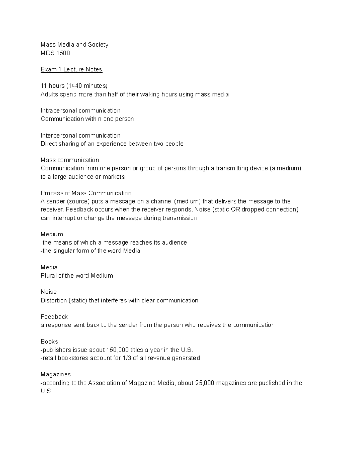 Mass Media and Society Exam 1 - Mass Media and Society MDS 1500 Exam 1 ...