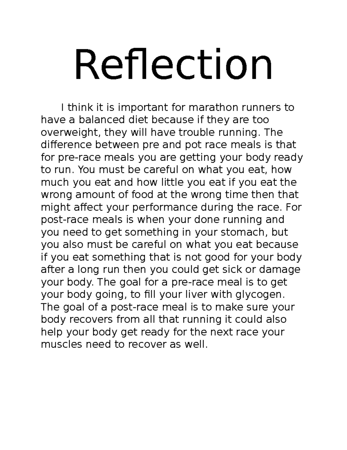 reflective essay about running