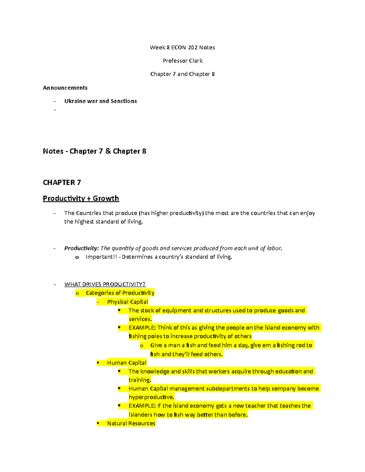 Week 8 ECON 202 Notes - Week 8 ECON 202 Notes Professor Clark Chapter 7 ...