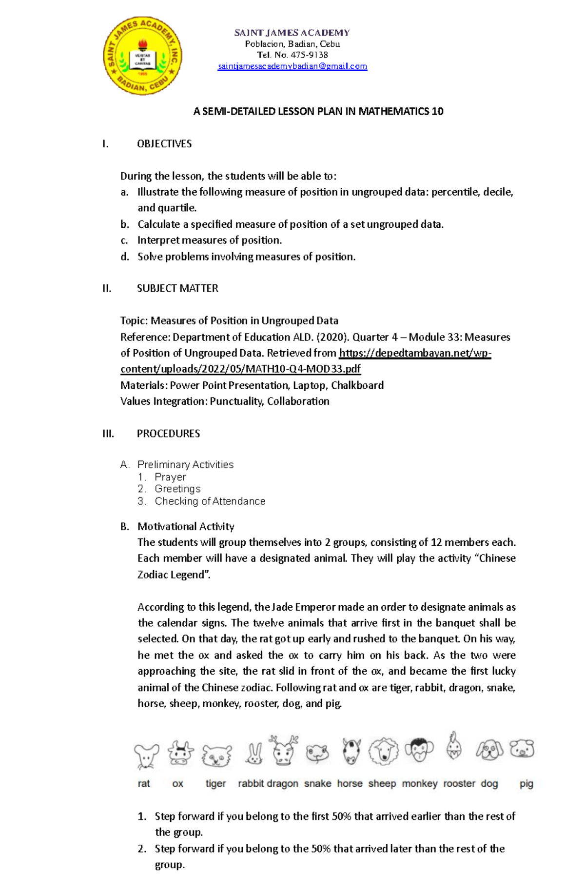 Measures of Position in Ungrouped Data - SAINT JAMES ACADEMY Poblacion ...