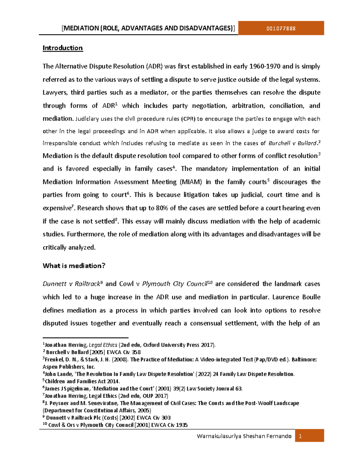 Mediation Final - Introduction The Alternative Dispute Resolution (ADR ...