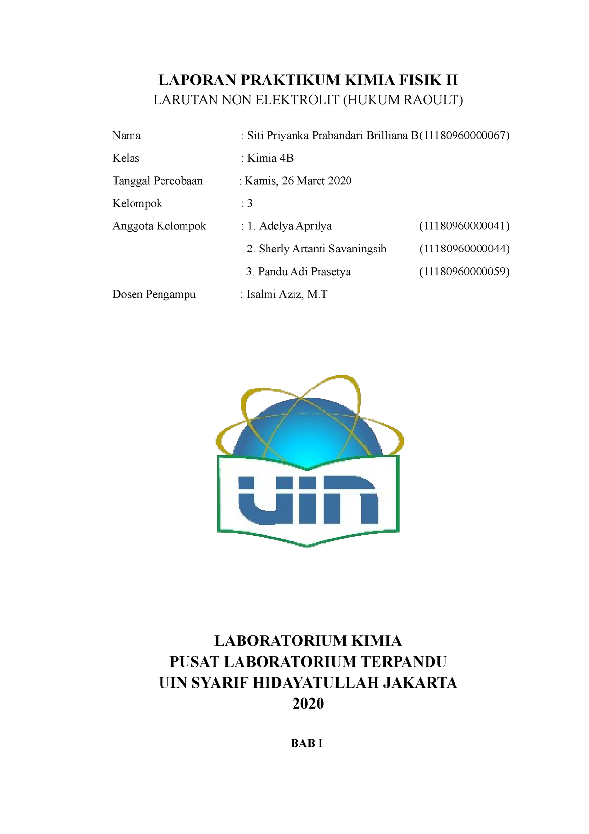 Laporan Praktikum Kimia Fisik II Larutan - LAPORAN PRAKTIKUM KIMIA ...