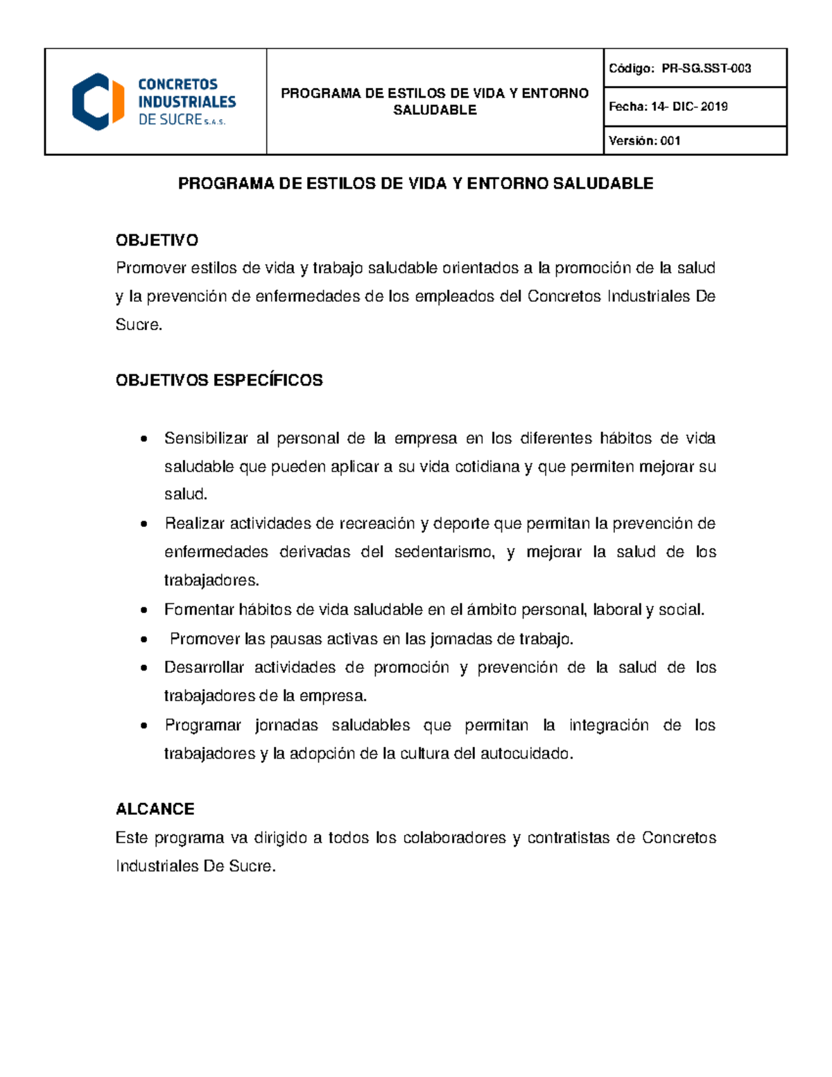 1.0 Programas DE Estilos DE VIDA Y Entorno Saludable - PROGRAMA DE ...