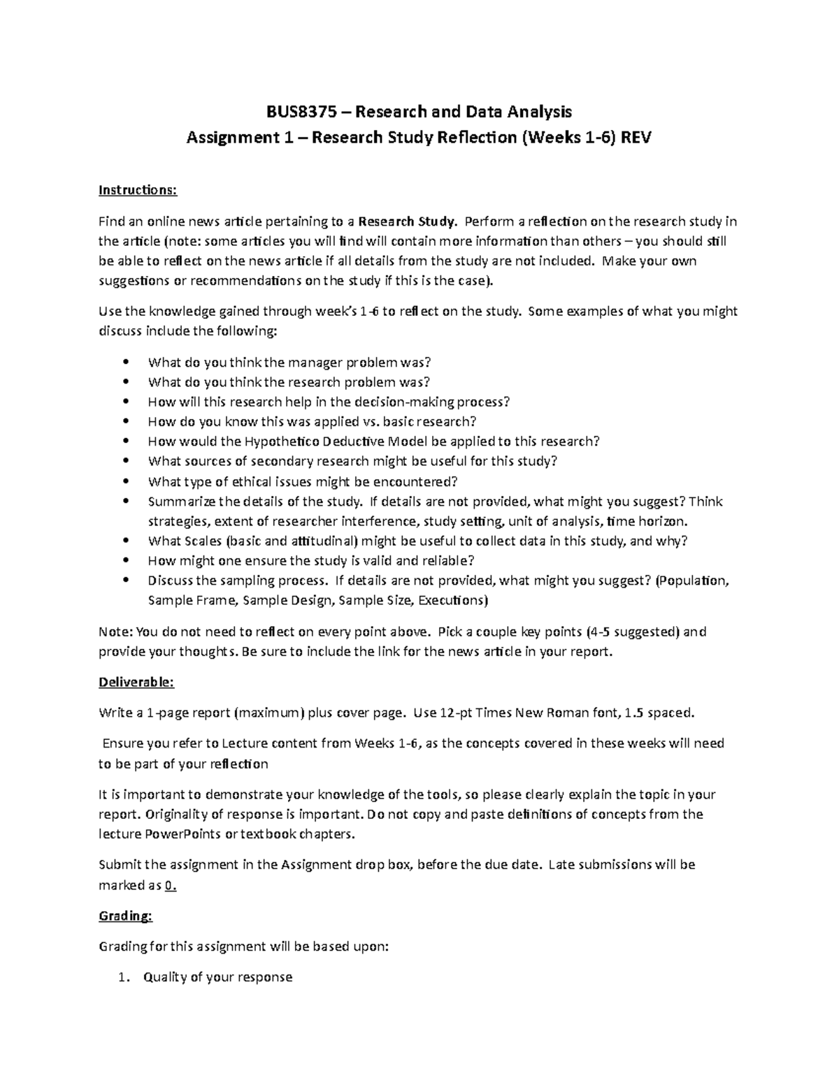 BUS8375 - Assignment 1 Research Study Reflection REV - BUS8375 ...
