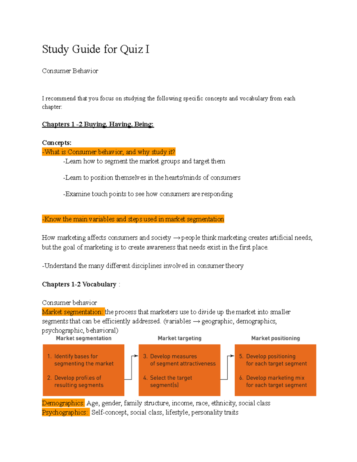 Study Guide (EXAM 1) - Study Guide for Quiz I Consumer Behavior I ...