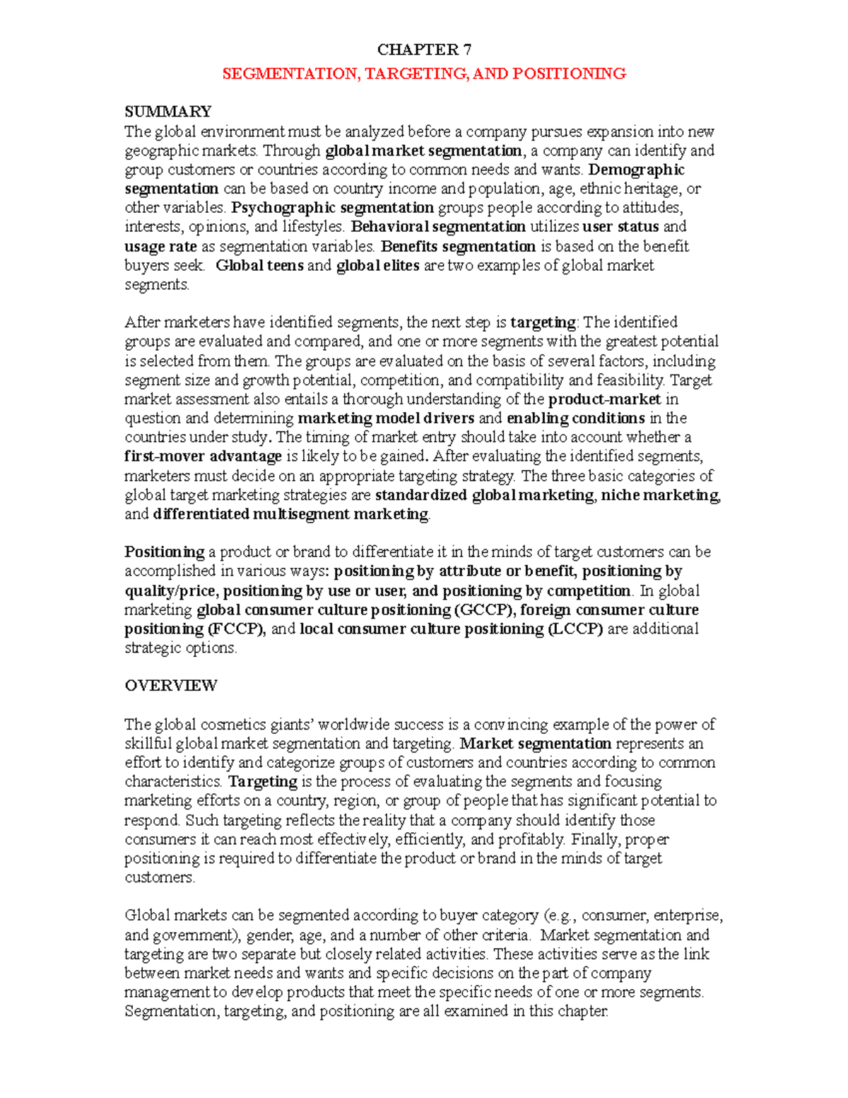 Ch07 Segmentation Targeting and Positioning - CHAPTER 7 SEGMENTATION ...