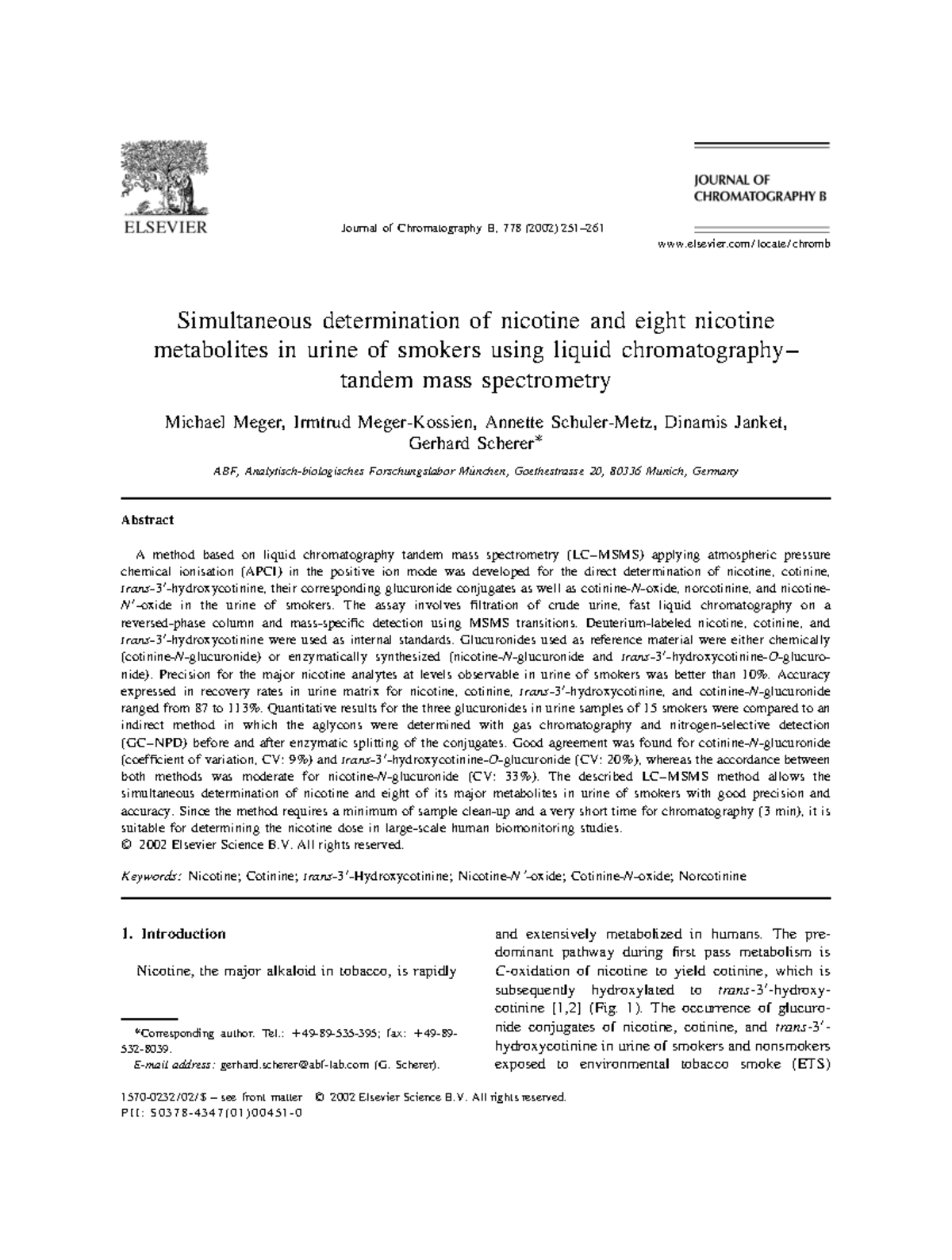 1s2 Artikel Journal of Chromatography B, 778 (2002) 251 elsevier