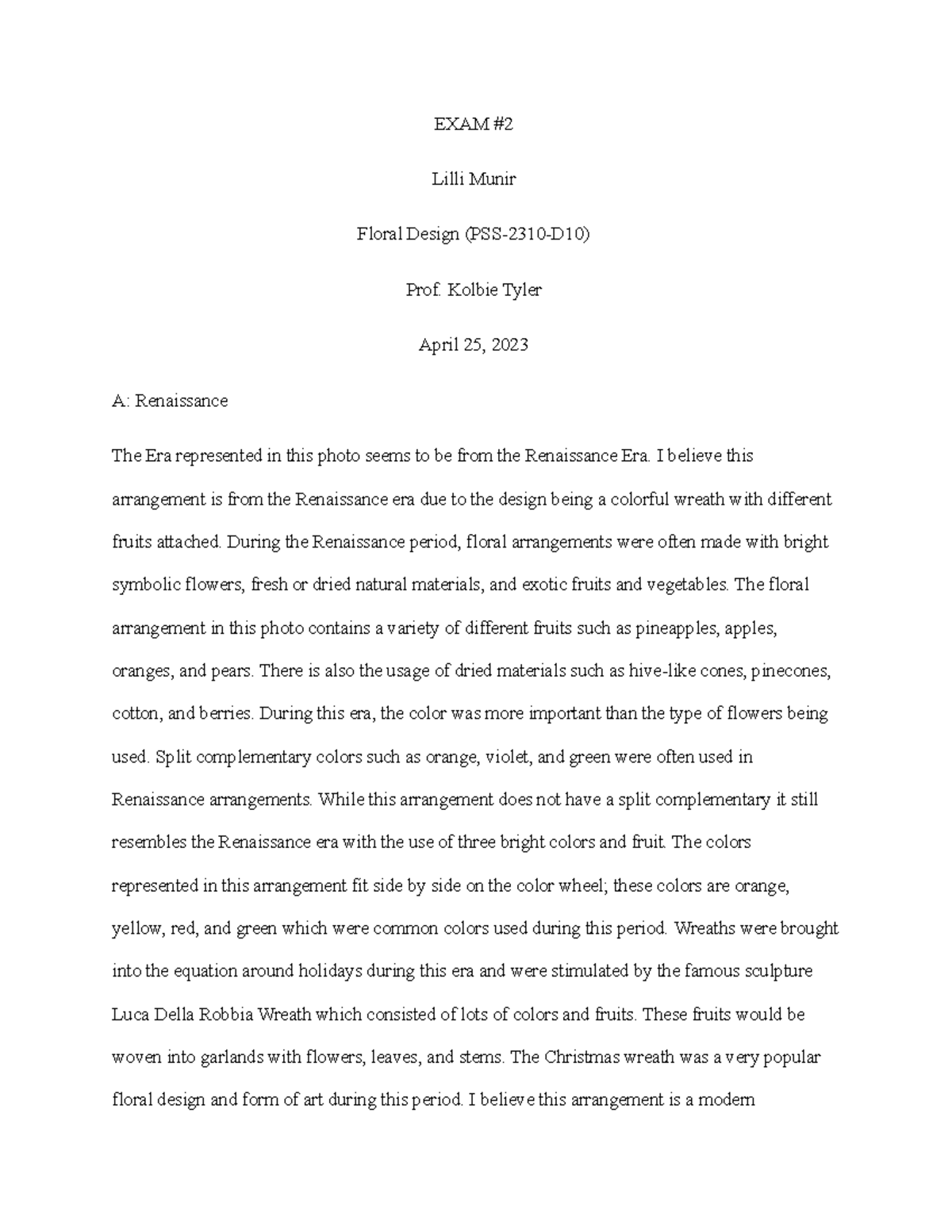 Exam 2 Floral Design Exam 3 PSS2310D10 TTU Studocu