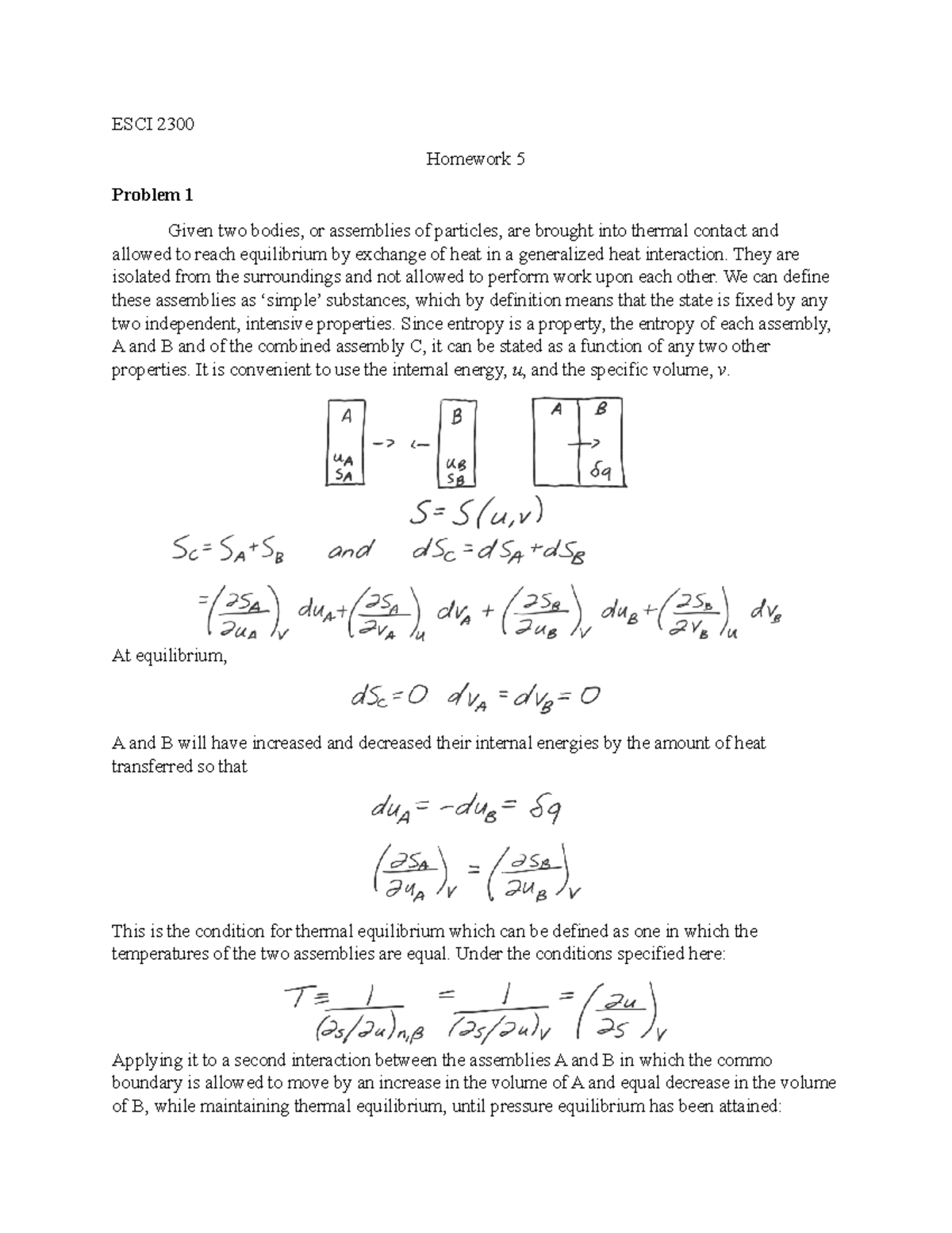 thermodynamics homework solution