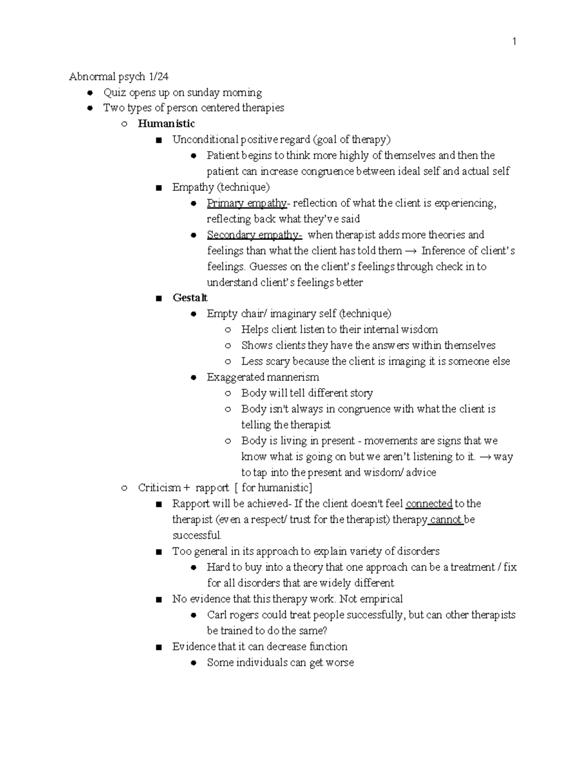 Lecture 3 ab psych - 1 Abnormal psych 1/ Quiz opens up on sunday ...
