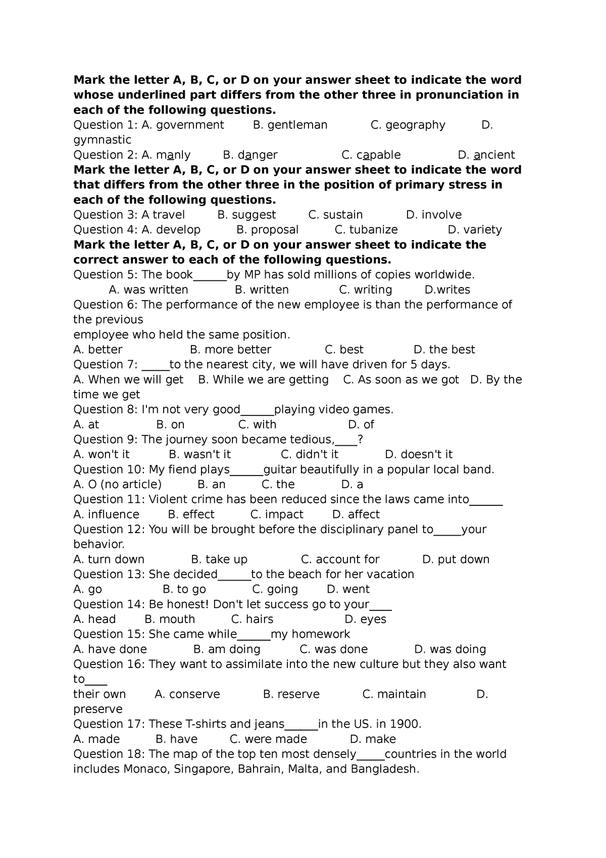 Đề Phát Triển 3 - Something In This Assignments - Mark The Letter A, B ...