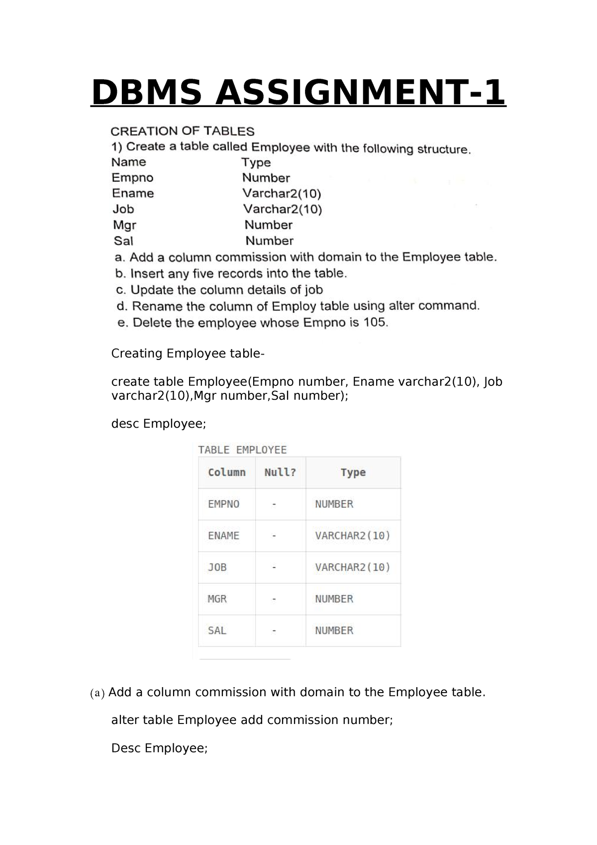 assignment of dbms