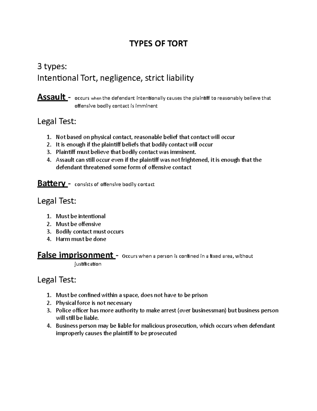 types-of-tort-lecture-notes-5-types-of-tort-3-types-intentional