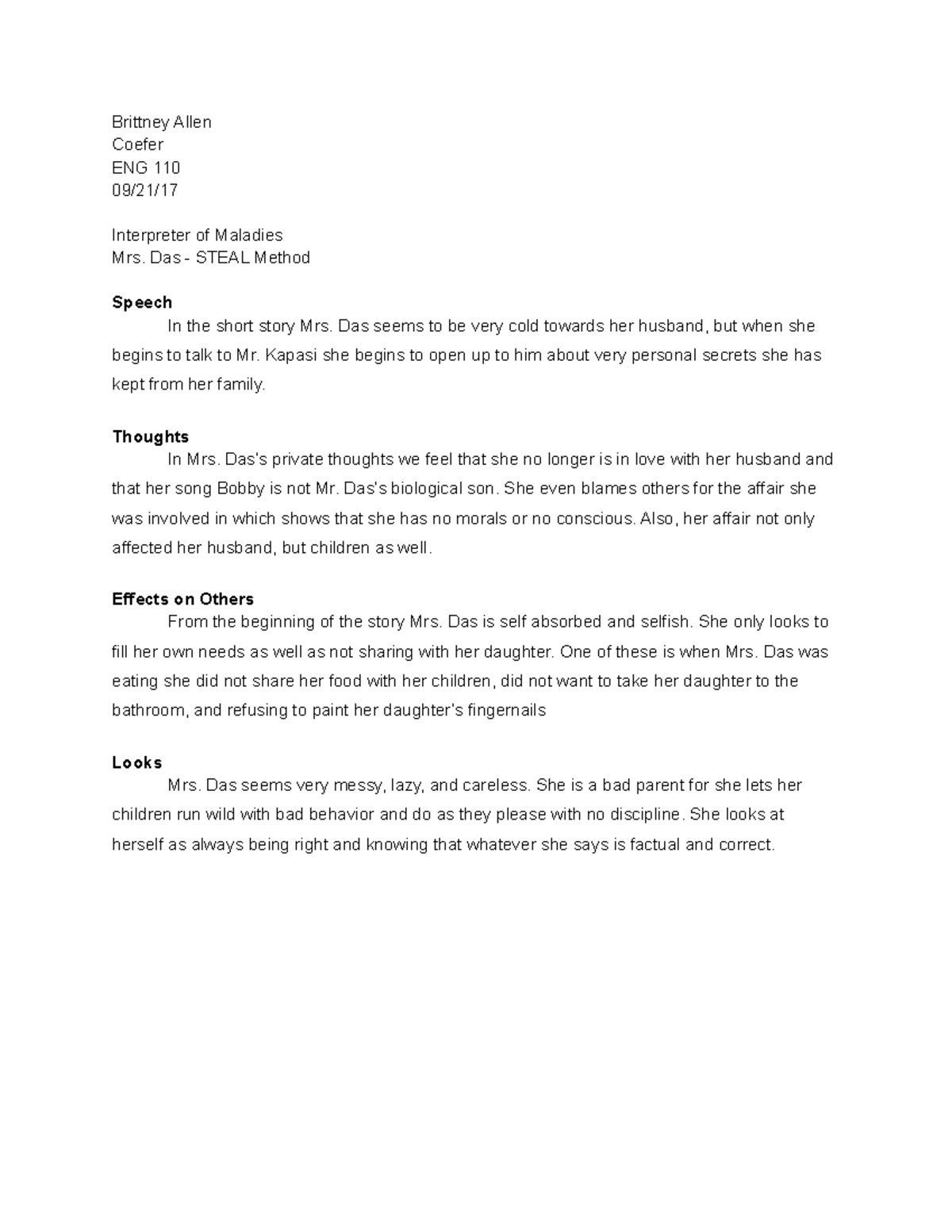 ENG 110 Classwork (9 21) - Brittney Allen Coefer ENG 110 09/21/17 ...