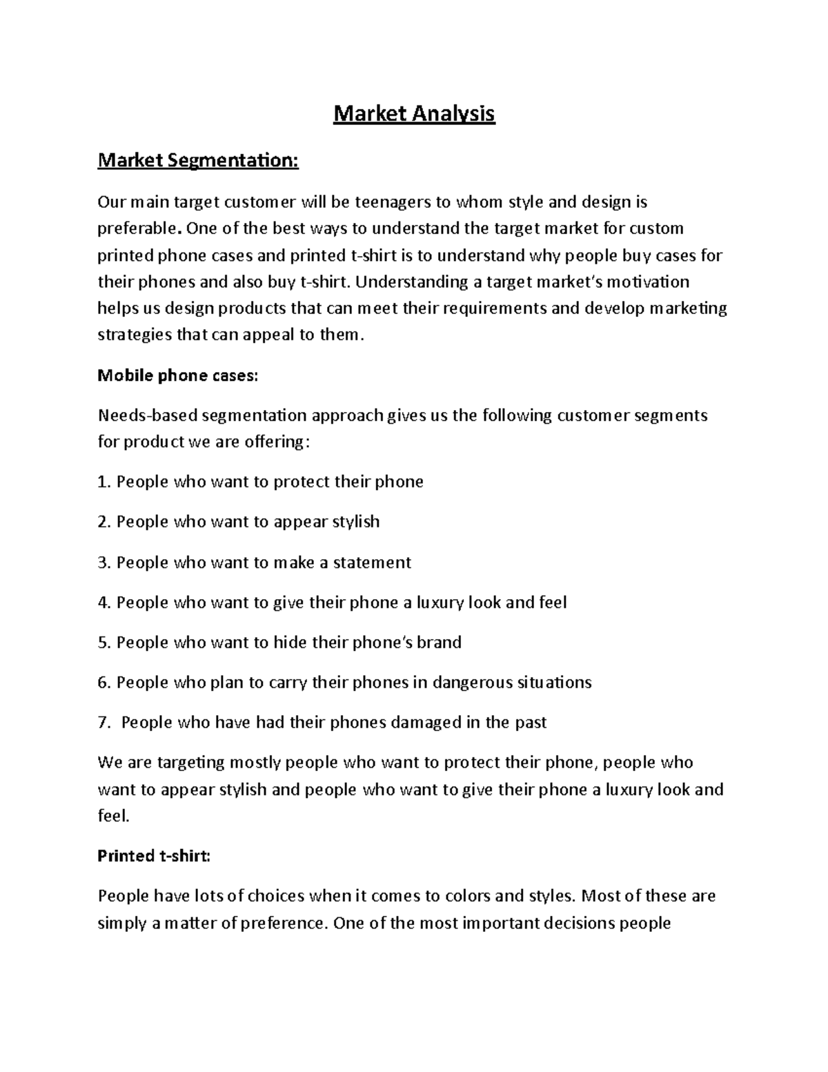 Market Analysis 1 - For an assignment - Market Analysis Market ...