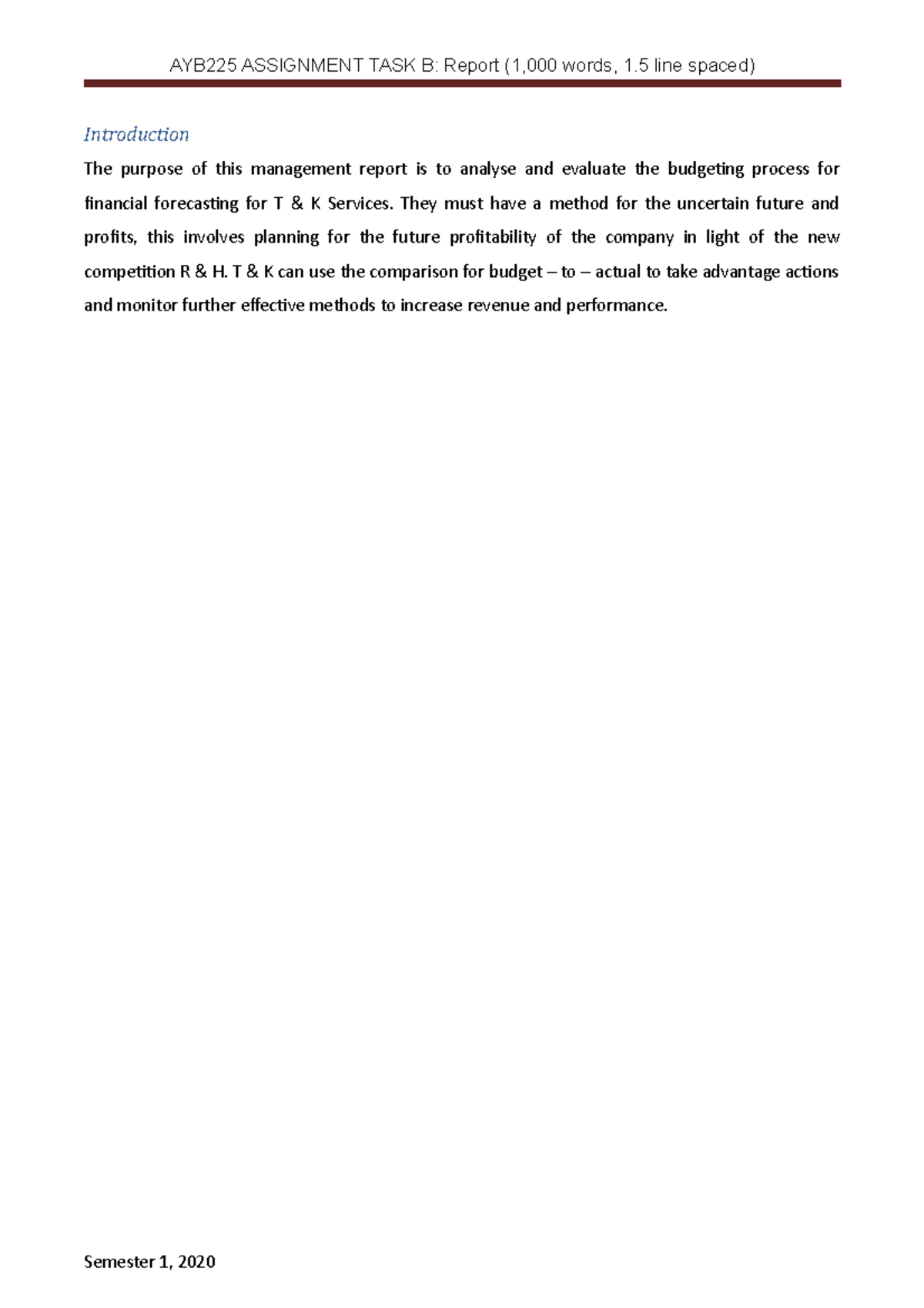 AYB225 Report Part B - Introduction The purpose of this management ...