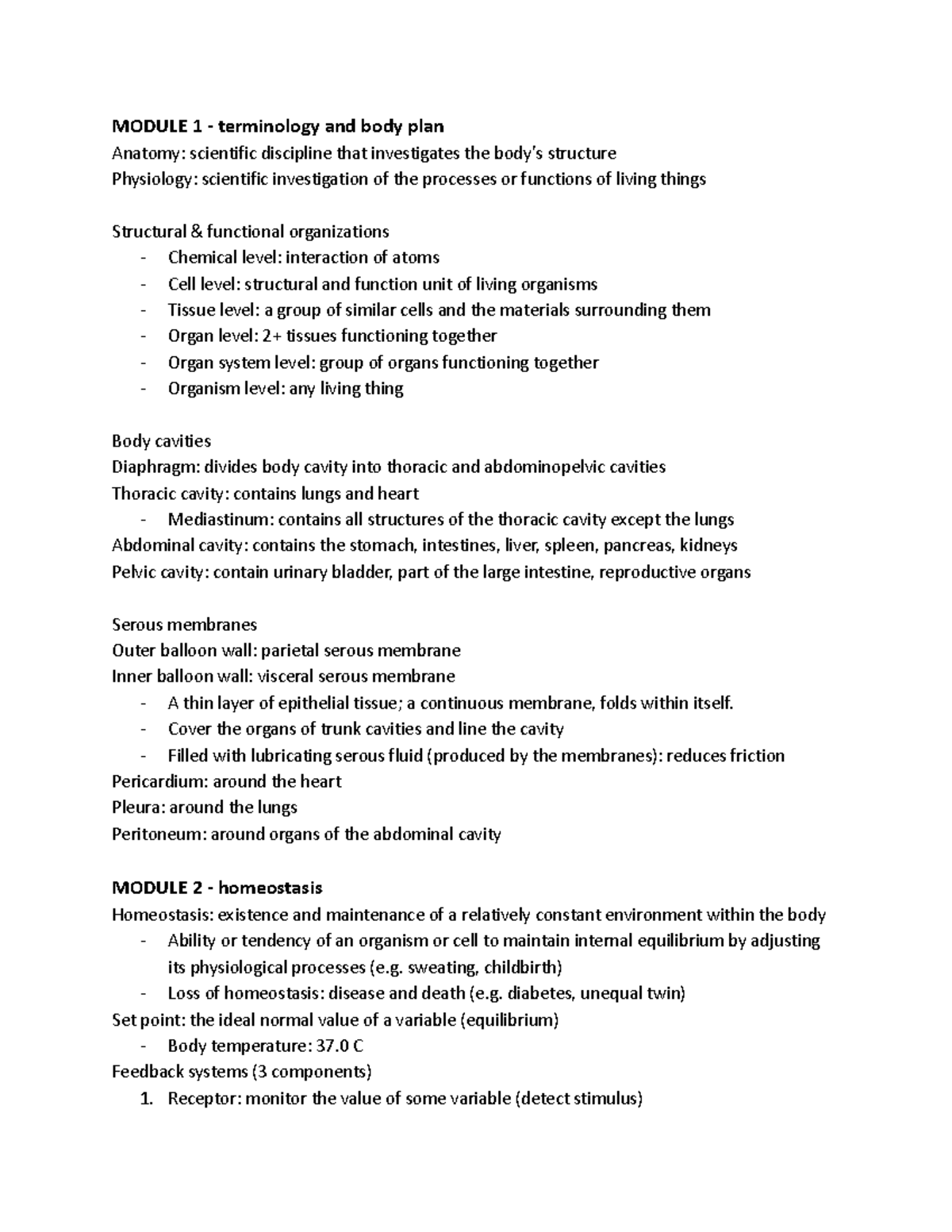 Kin 2y03 NOTES ALL - MODULE 1 - Terminology And Body Plan Anatomy ...