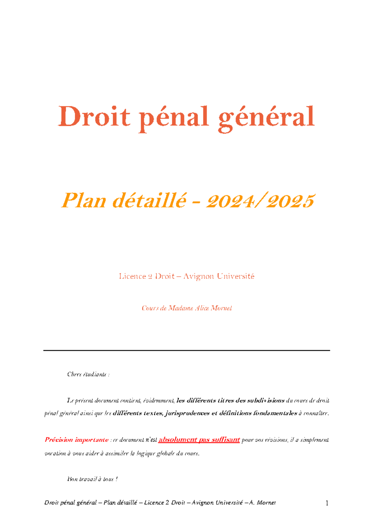 Droit pénal général - plan détaillé - Partie 1, Titre 1 - Droit pénal ...