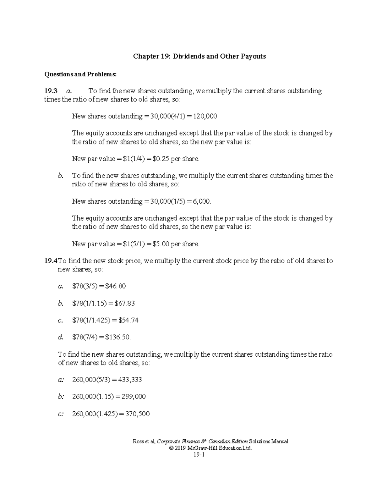 Ross CF 8ce SM Ch19 - Practice problems solutions - Ross et al ...