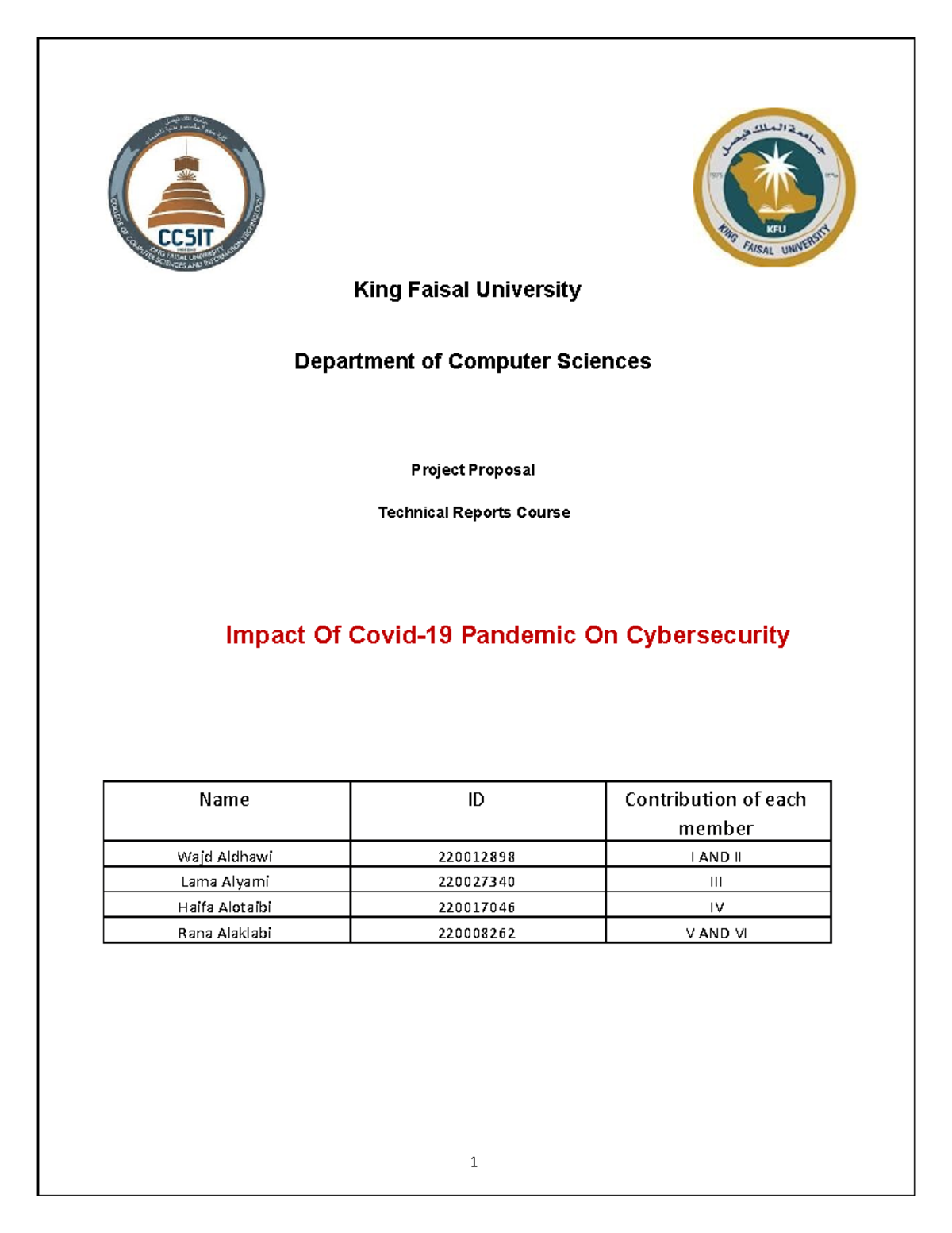 TEC- Report Assingment group D - King Faisal University Department of ...