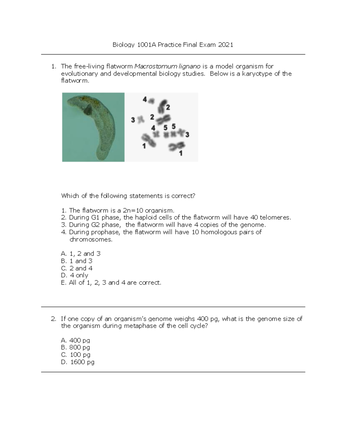 B 1001 A+Practice+Final+Exam+2021 - Biology 1001A Practice Final Exam ...