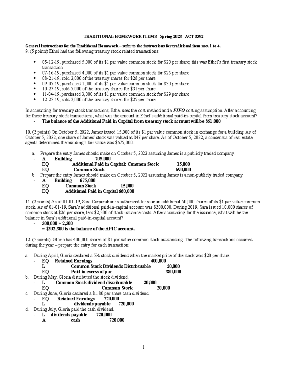HWNos 9to15 - homework - TRADITIONAL HOMEWORK ITEMS - Spring 2023 - ACT ...