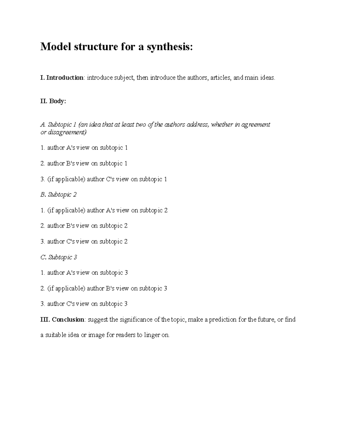 Model structure for a synthesis Am - Introduction: introduce subject ...