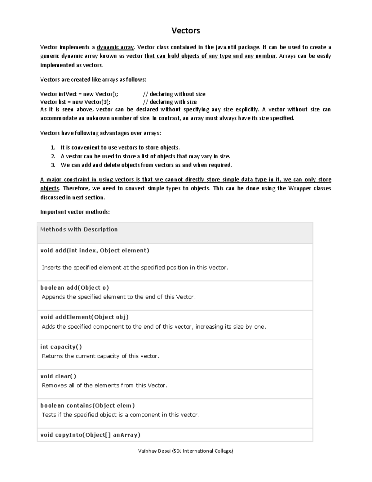 Java Vectors class, wrapper class and enum - Bachelor in Communications ...
