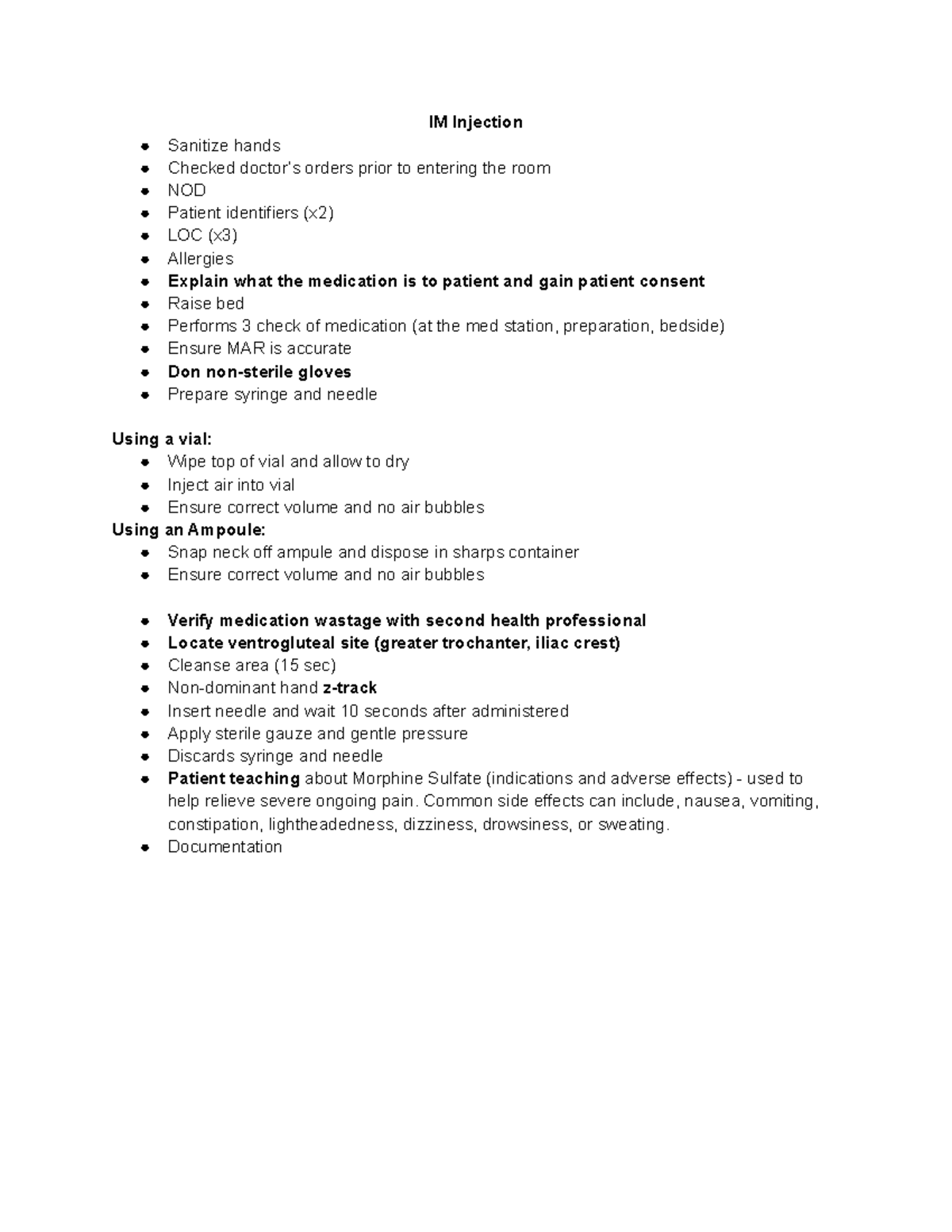 Lab Final - NURS 270-4 - IM Injection Sanitize hands Checked doctor’s ...