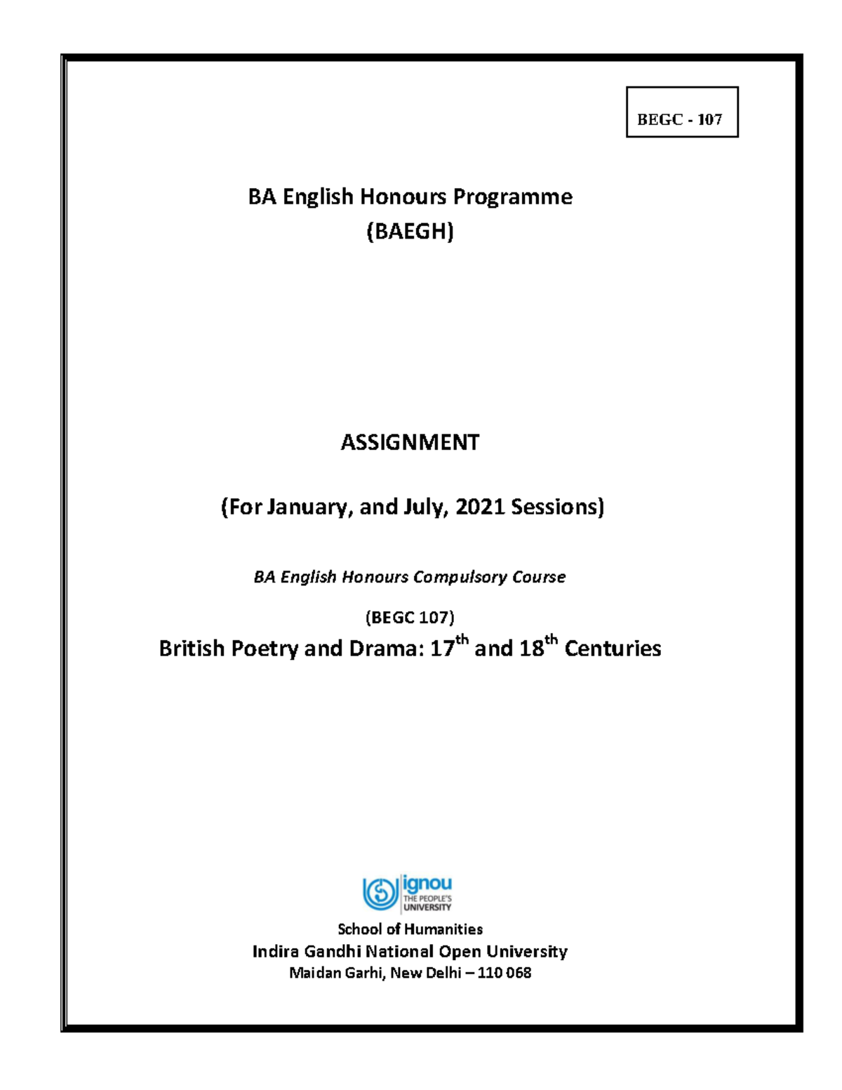 2021 Jan July TMA BEGC 107 British Poetry And Drama 17th And 18th ...