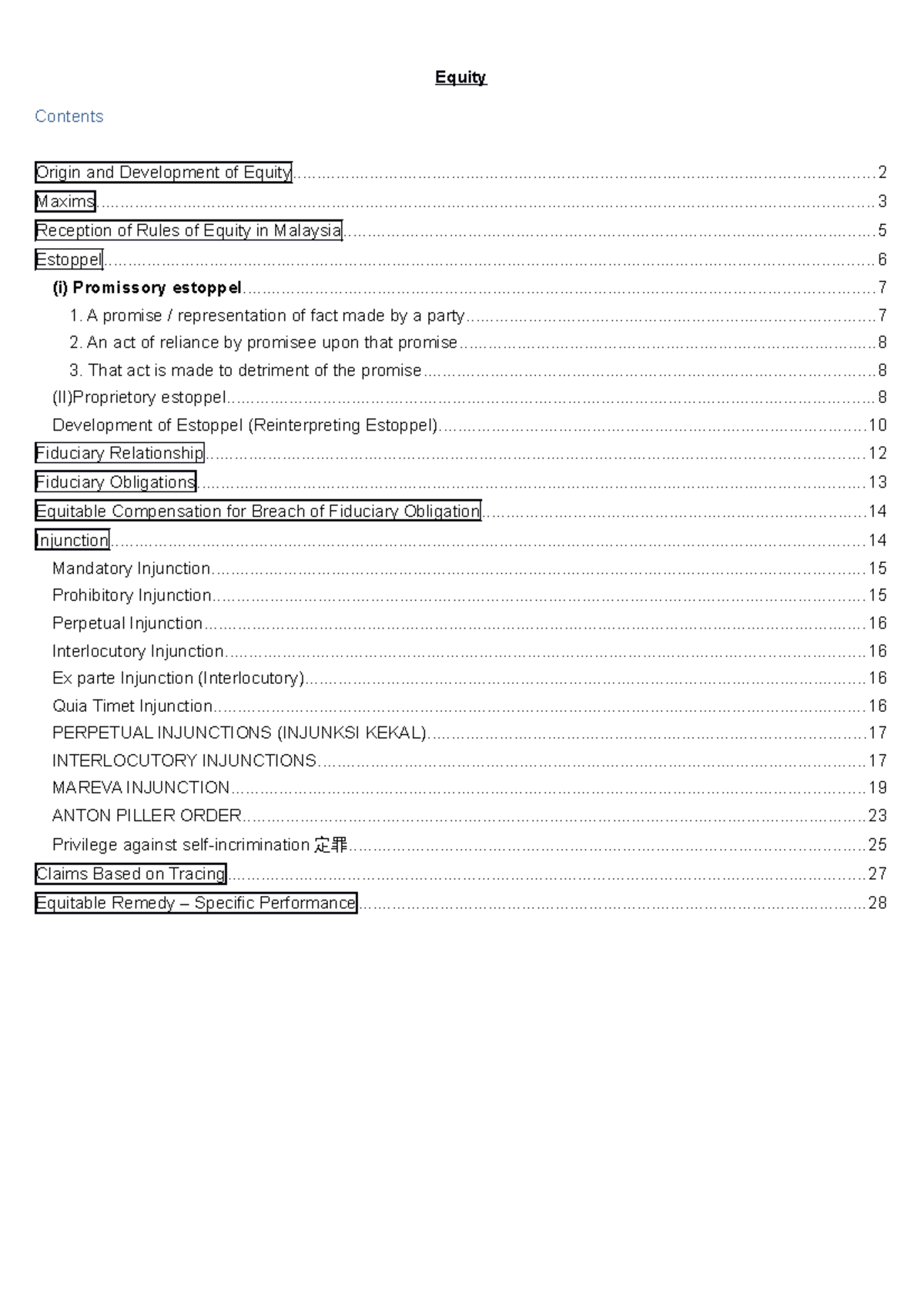 Complete Equity Law notes & cases. FOR exam revision purposes, summary ...